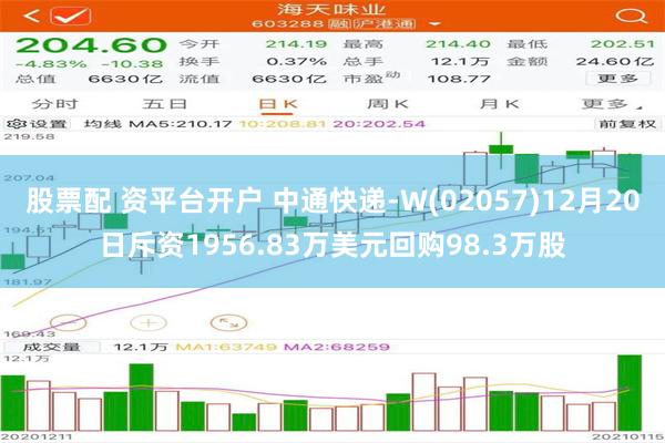 股票配 资平台开户 中通快递-W(02057)12月20日斥资1956.83万美元回购98.3万股